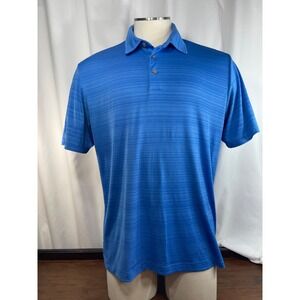 Ashworth Men's size Lg Golf Polo Shirt Blue Azure Striped Stretch Breathable